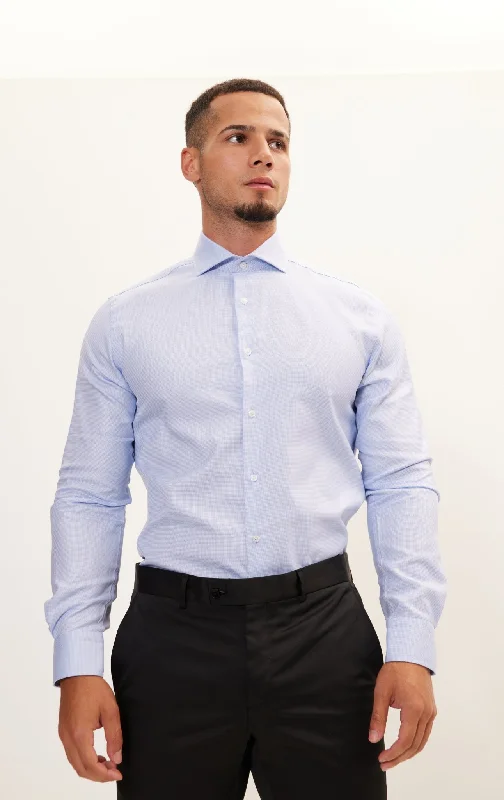 Weekend Specials to Delight Pure Cotton French Placket Spread Collar Dress Shirt - Blue White Poplin Weekend Specials to Delight Pure Cotton French Placket Spread Collar Dress Shirt - Blue White Poplin