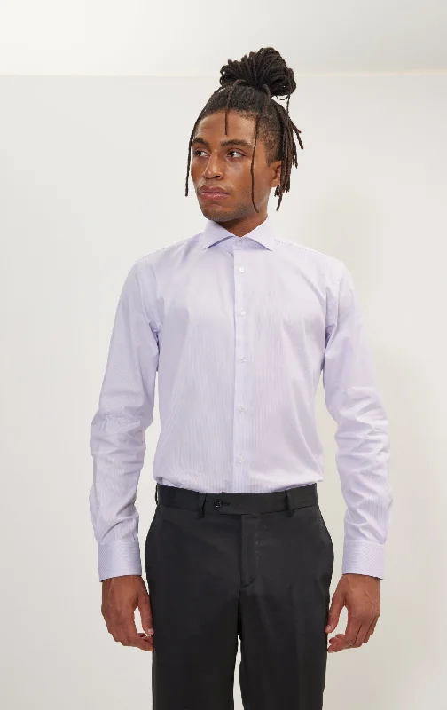 Low Prices Pure Cotton French Placket Spread Collar Dress Shirt - Lilac Striped