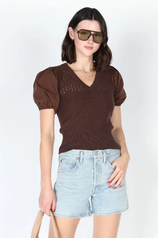 Celebrate the Weekend with Discounts Paulina Knit Poplin Puff Sleeve