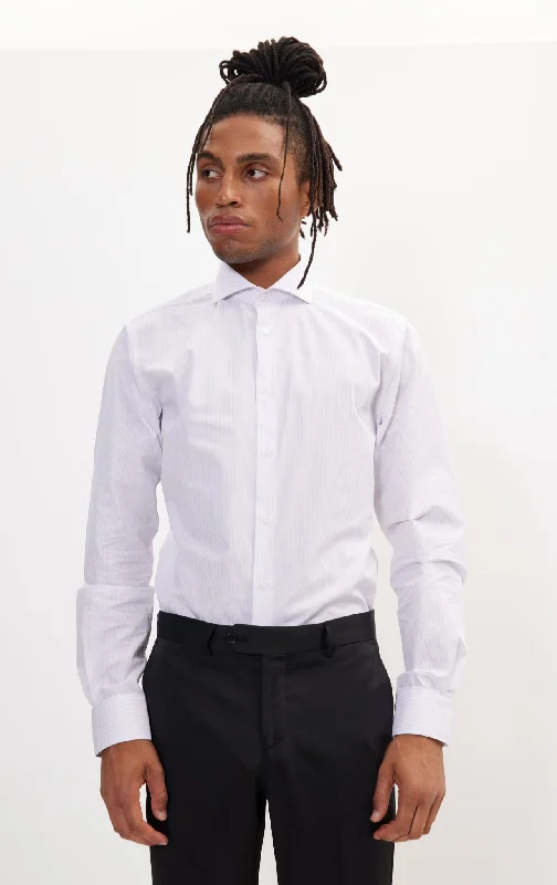 Can't Beat Pure Cotton French Placket Spread Collar Dress Shirt - White Graph
