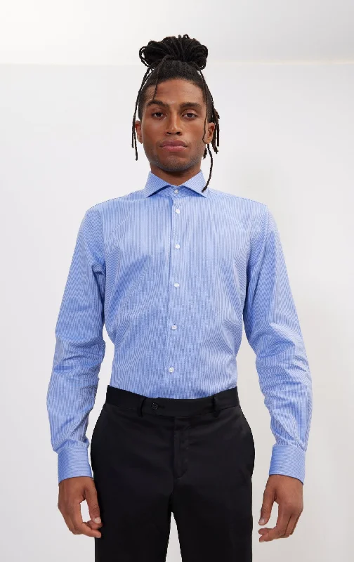 Super Sale Pure Cotton French Placket Spread Collar Dress Shirt - Dark Blue Chevron