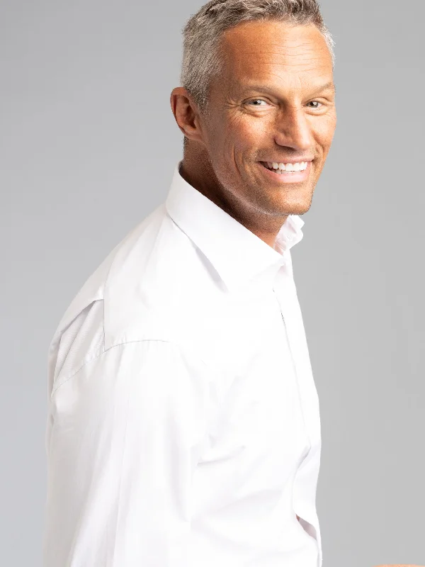 Weekend Shopping Made Better White Dress Shirt with Back Pleats