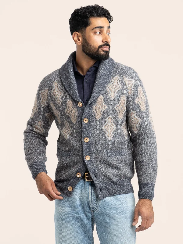 Don't Miss Blue Geometric Jacquard Cardigan