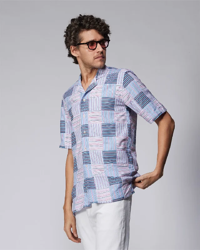 Super Sale Japanese Patchwork Checked Shirt - Blue & Pink