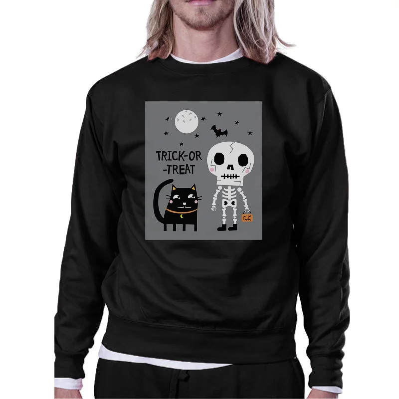 Stock Clearance Trick-Or-Treat Skeleton Black Cat Black SweatShirt
