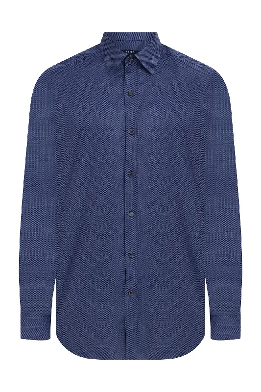 Great Bargains Regular Fit Long Sleeve Cotton Pin Check Navy Dress Shirt