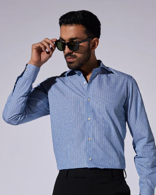 Deep Discounts Cotton Striped Shirt - Bluish Grey