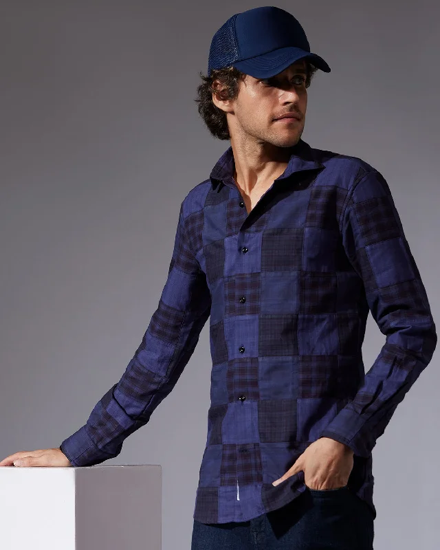 Hurry In Japanese Oxford Patchwork Checked Shirt - Purple