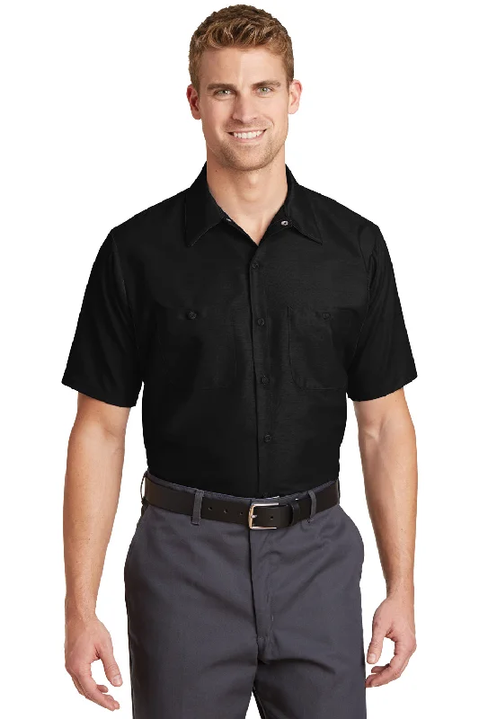 Weekend Savings Spectacle Red Kap Mens Industrial Moisture Wicking Short Sleeve Button Down Shirt w/ Double Pockets - Black