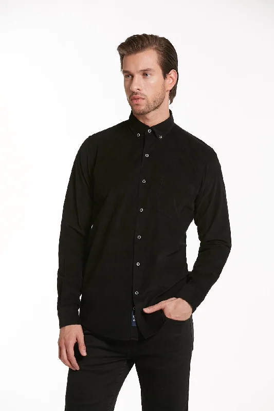 Weekend Specials to Savor Comfort Fit Button-Down Collar Cotton Black Dress Shirt