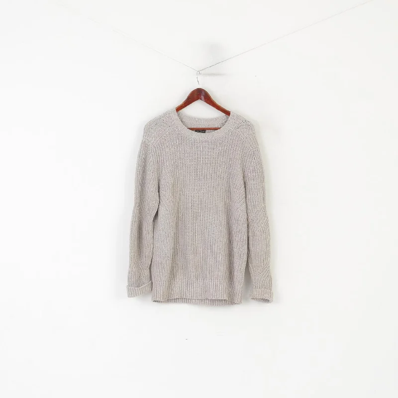 Don't Wait All Saints Men L Jumper Gray Cotton Knit Moat Crew Neck Casual Sweater