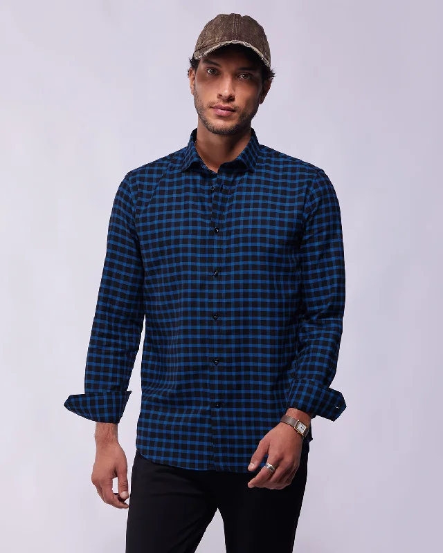 Value Deals Somelos Brushed Twill Checked Shirt - Navy