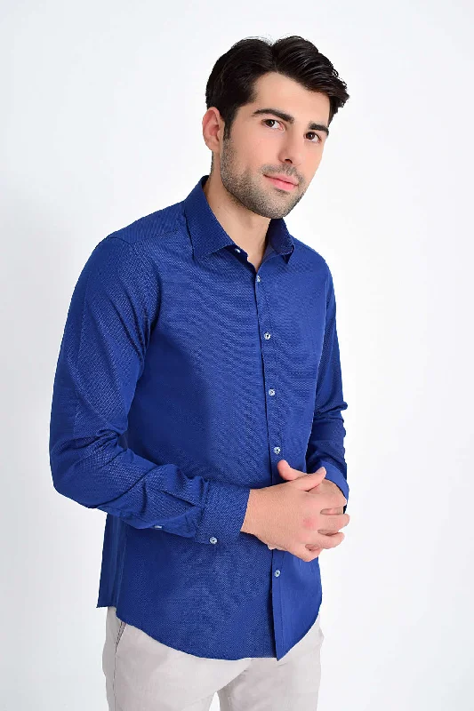 Weekend Savings Spectacular Slim Fit Patterned Cotton Blend Casual Shirt, Navy D.