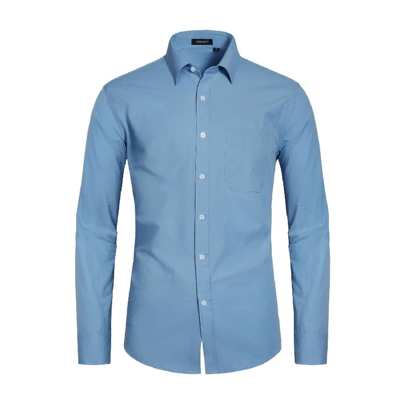Super Deal Men's Dress Shirt with Pocket - B-DUSTY BLUE