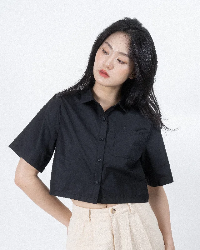 Weekend Savings Extravaganza Short Sleeve Pocket Crop Shirt (Black)
