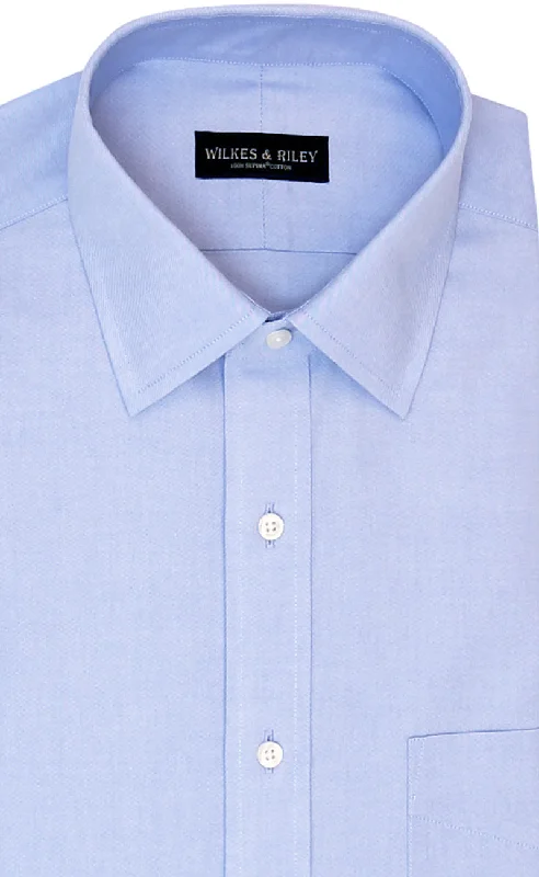 Savings Spectacular Tailored Fit Blue Solid Spread Collar Supima® Cotton Non-Iron Pinpoint Oxford Dress Shirt Savings Spectacular Tailored Fit Blue Solid Spread Collar Supima® Cotton Non-Iron Pinpoint Oxford Dress Shirt