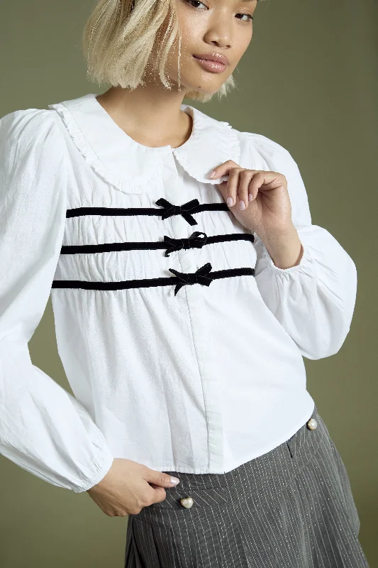 Weekend Specials to Delight Lily Velvet Bow Trim Blouse