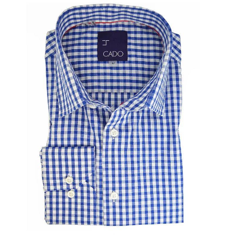 Savings Bonanza Blue Gingham Men's Dress Shirt by Cado
