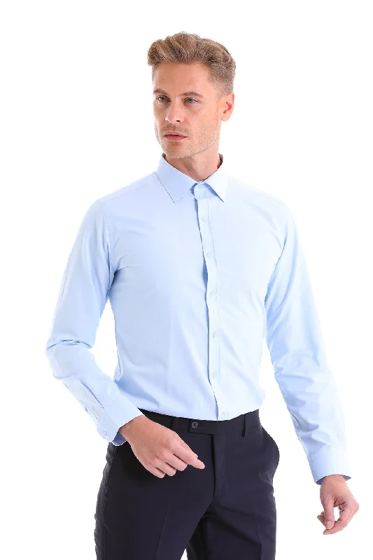 Super Sale Slim Fit Light Blue Cotton Blend Dress Shirt