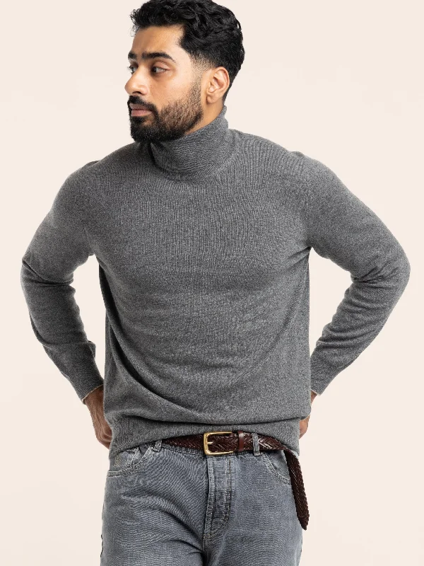 Hurry In Light Grey Cashmere Rollneck Sweater