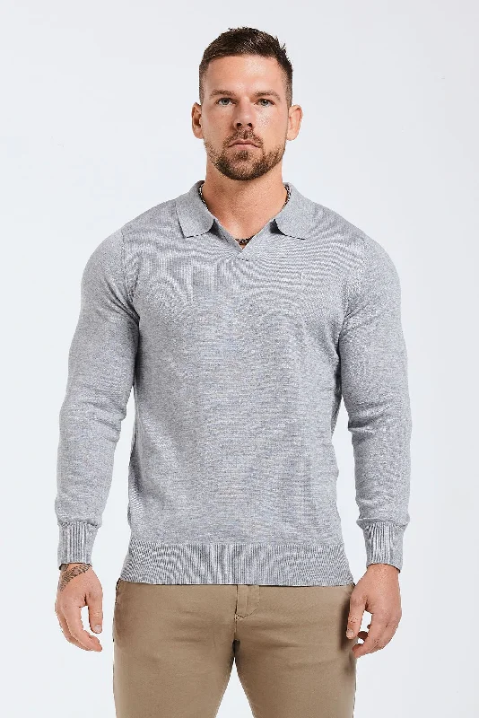 New Deals SPREAD COLLAR POLO - GREY MARL