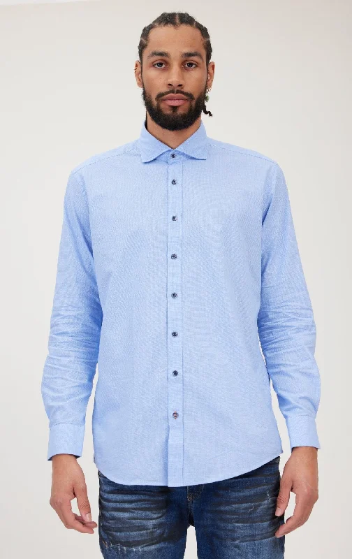 Your Weekend, Your Savings Jacquard Cotton Tonal Button Dress Shirt - Light Blue