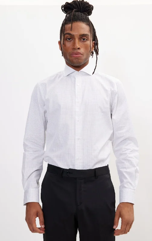 Weekend Savings Galore Pure Cotton French Placket Spread Collar Dress Shirt - White Graph Weekend Savings Galore Pure Cotton French Placket Spread Collar Dress Shirt - White Graph