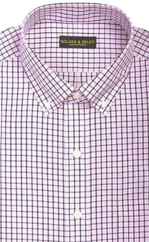 Hurry Up Tailored Fit Pink / Navy Check Button-Down Collar Supima® Non-Iron Cotton Broadcloth Sport Shirt Hurry Up Tailored Fit Pink / Navy Check Button-Down Collar Supima® Non-Iron Cotton Broadcloth Sport Shirt