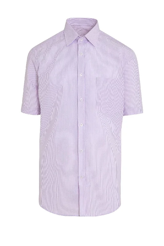 Super Sale Classic Fit Short Sleeve Striped Cotton Lilac Dress Shirt