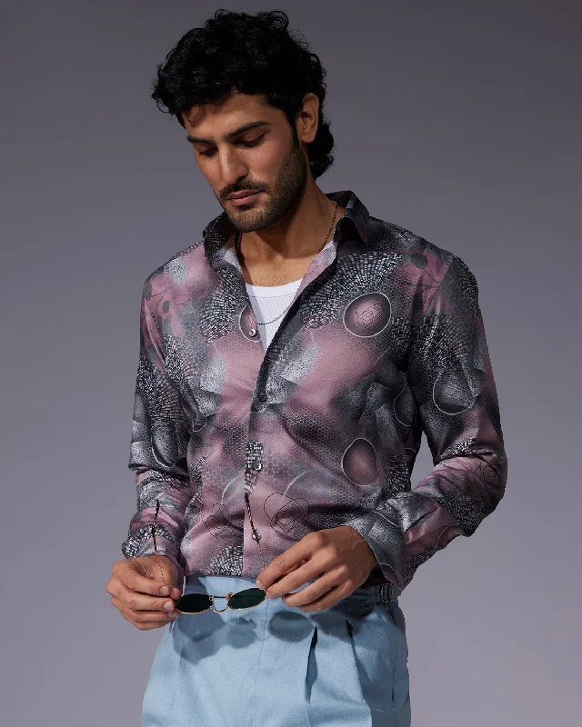 Weekend Deals to Make You Happy Abstract Printed Shirt - Grey & Purple