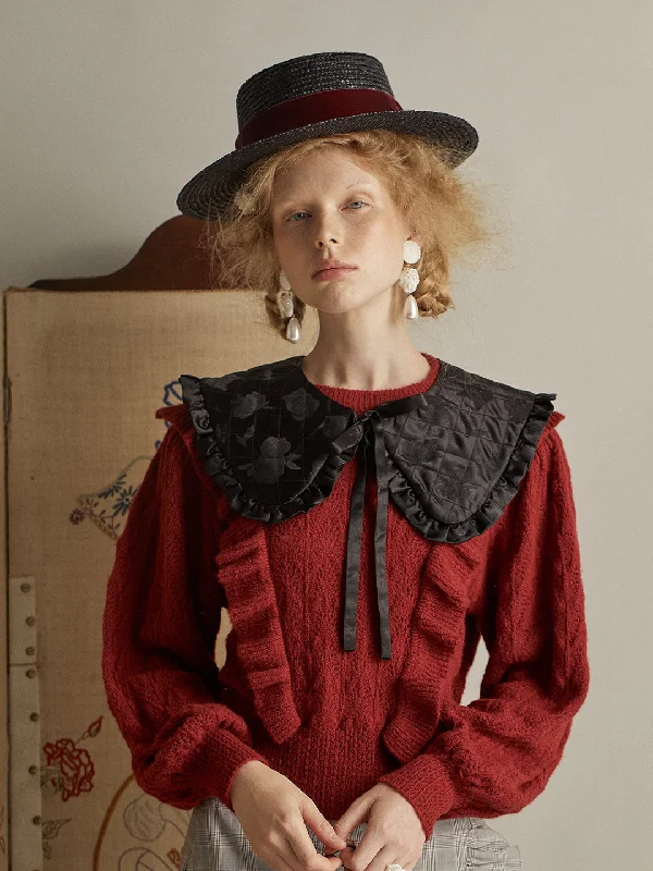 Weekend Offers That Thrill Unlogical Poem Ruffled Crocheted Lantern Sleeve Knitted Sweater