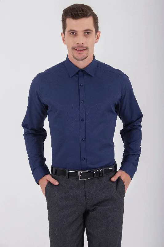Midnight Sale Regular Fit Long Sleeve Patterned Cotton Blend Dress Shirt, Navy D.