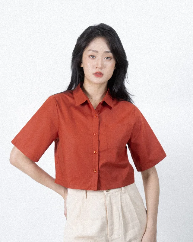 Weekend Discounts to Enjoy Short Sleeve Pocket Crop Shirt (Rust)