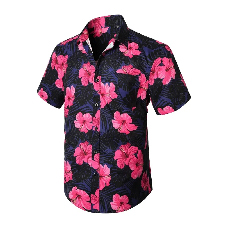 Weekend Offers That Shine Funky Hawaiian Shirts with Pocket - A-A PINK/NAVY BLUE