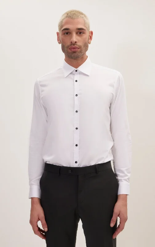 Weekend Discounts to Enjoy Pure Cotton Contrast Button Dress Shirt - Optic White