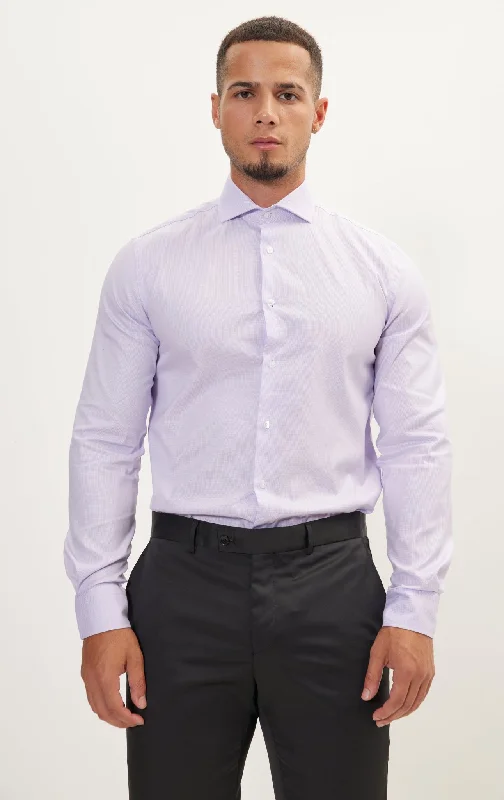 Amazing Deals Pure Cotton French Placket Spread Collar Dress Shirt - Lilac Houndstooth Amazing Deals Pure Cotton French Placket Spread Collar Dress Shirt - Lilac Houndstooth