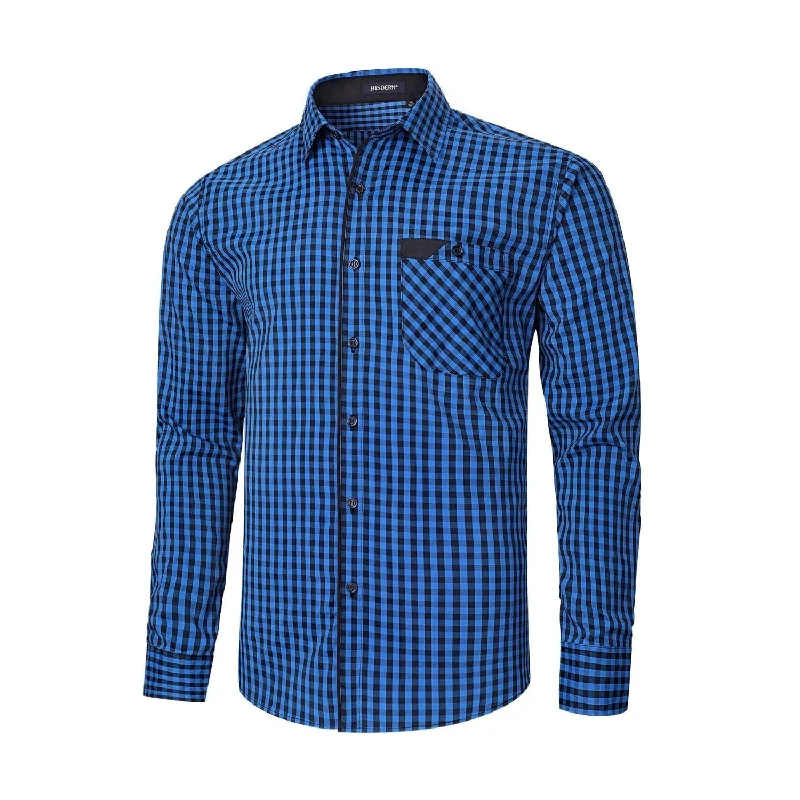 Don't Delay Men's Casual Long Sleeve Plaid Shirt - F-BLUE