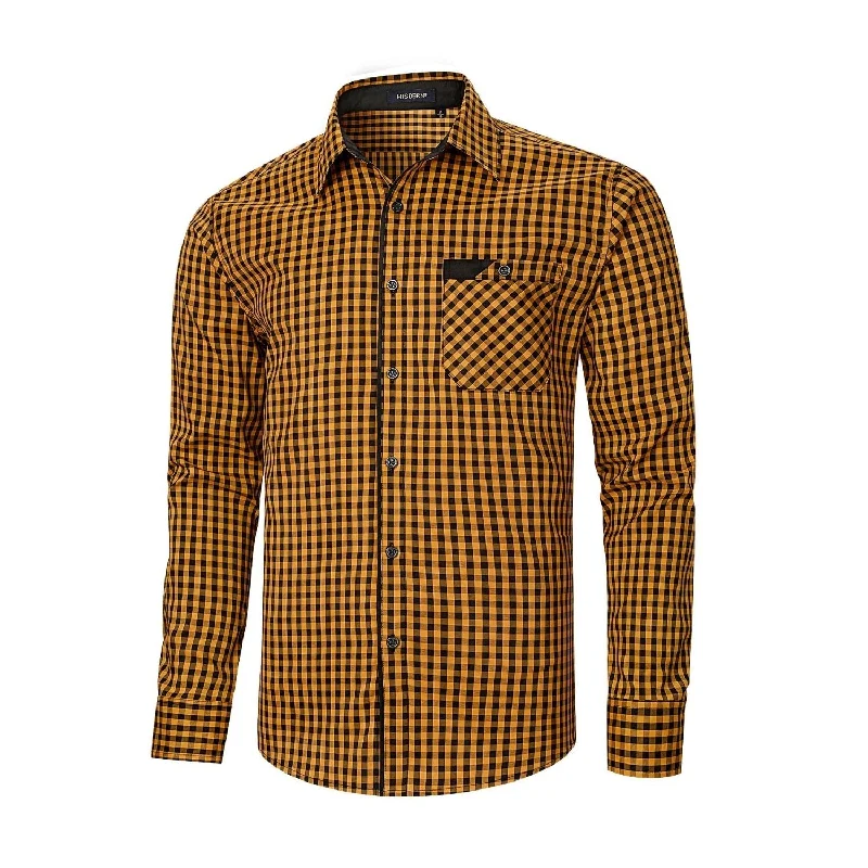 New Arrival Men's Casual Long Sleeve Plaid Shirt - C-YELLOW