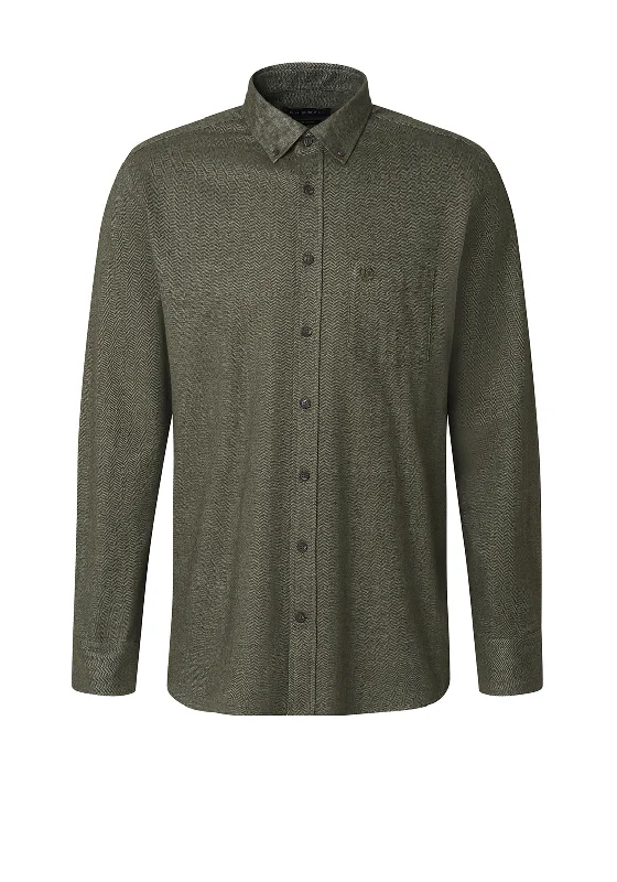 Limited Offer Bugatti Herringbone Flannel Shirt, Khaki Green
