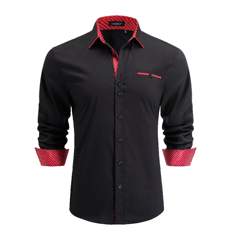 Weekend Discounts to Indulge In Men's Black Dress Shirt with Contrast Red Cuff - Z-BLACK RED/STRIPE