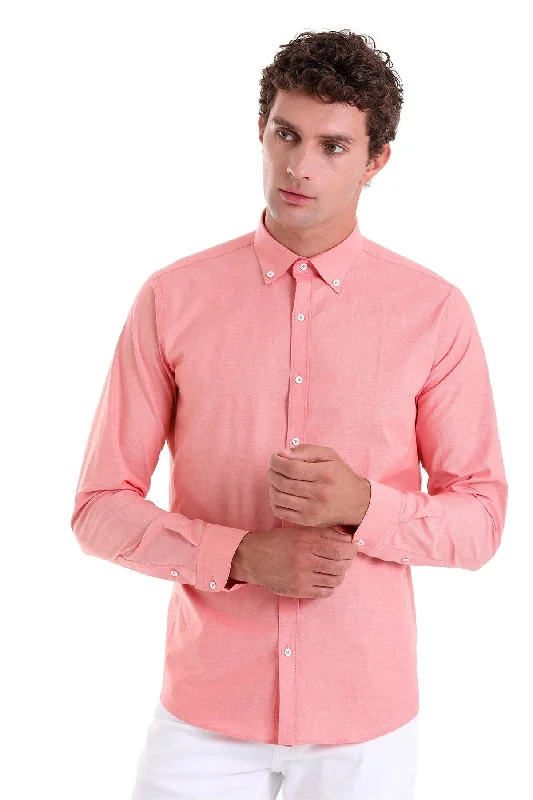 Weekend Deals That Excite Slim Fit Long Sleeve Cotton Orange Dress Shirt