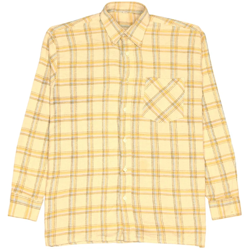 Midnight Sale Vintage Checked Flannel Shirt Beige Yellow Multicolored
