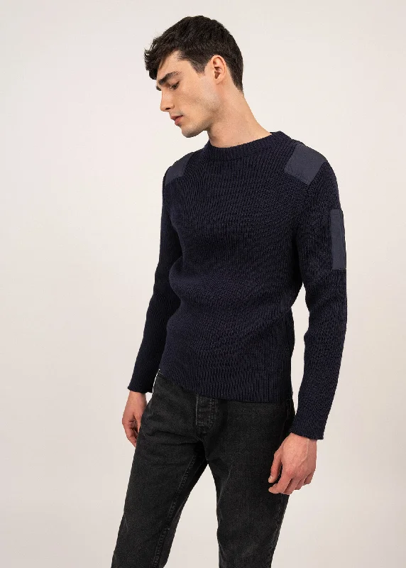 Amazing Deals Condor military inspired jumper - in pure new wool, with canvas patches (MARINE)