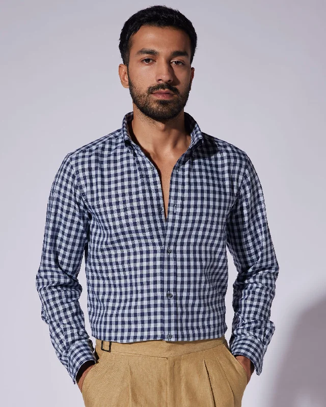 Closeout Sale Japanese Twill Checked Shirt - Grey & Navy