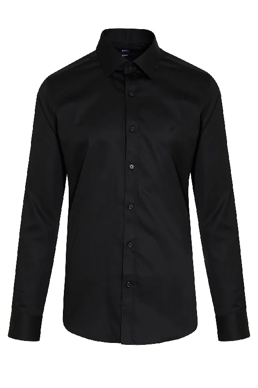 Weekend Savings Galore Slim Fit Long Sleeve 100% Cotton Black Dress Shirt
