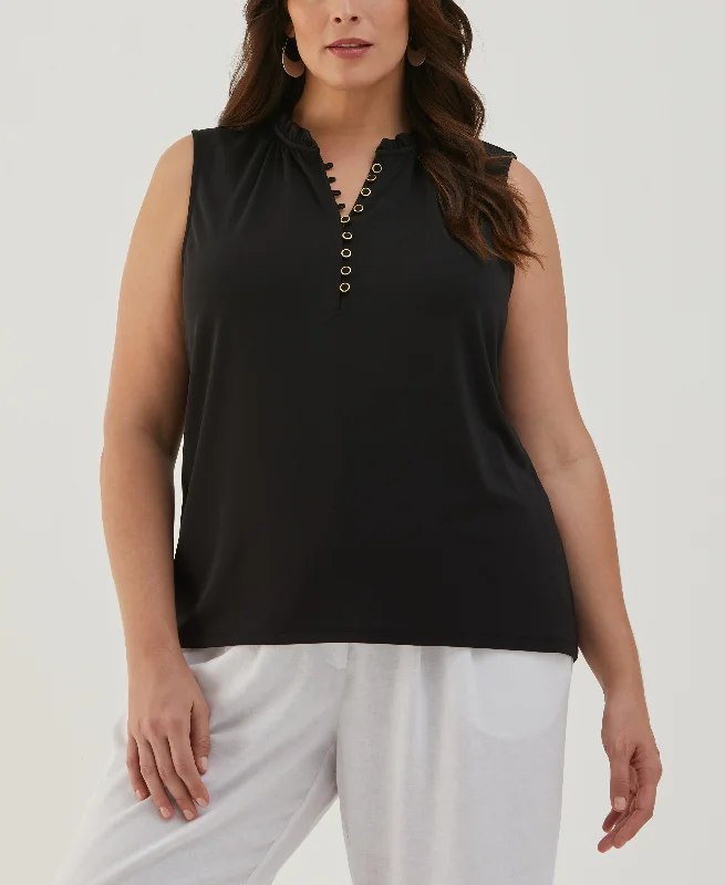 Weekend Deals to Make You Smile Plus Size Button Front Ruffle Tank Top