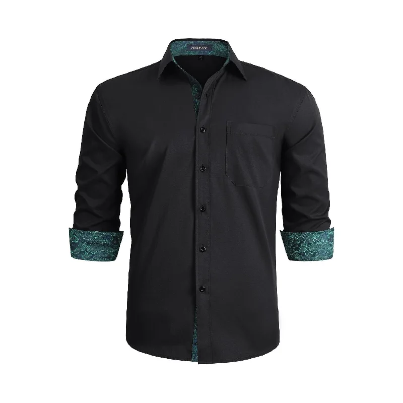 Lowest Rates Men's Patchwork Dress Shirt with Pocket - BLACK/GREEN 01