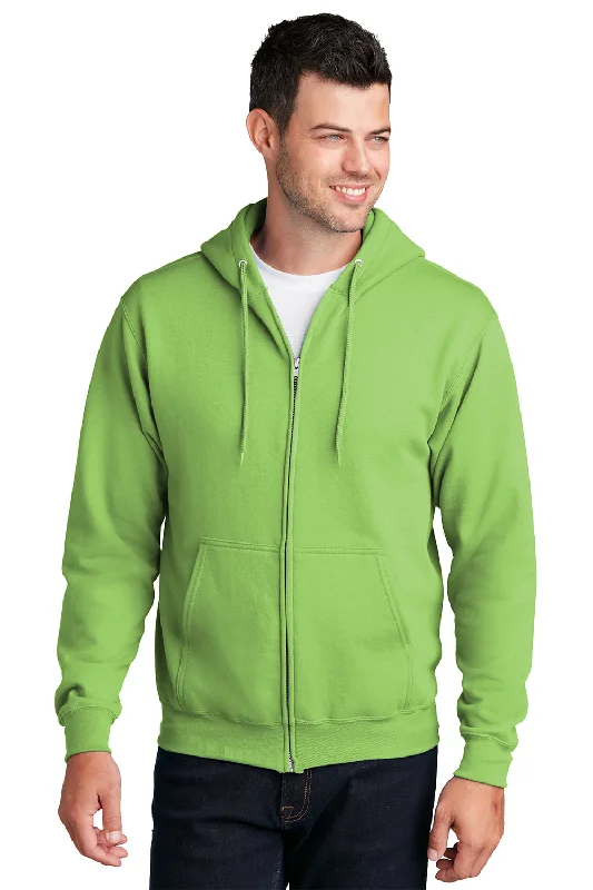 Take Action Port & Company Mens Core Pill Resistant Fleece Full Zip Hooded Sweatshirt Hoodie w/ Pockets - Lime Green