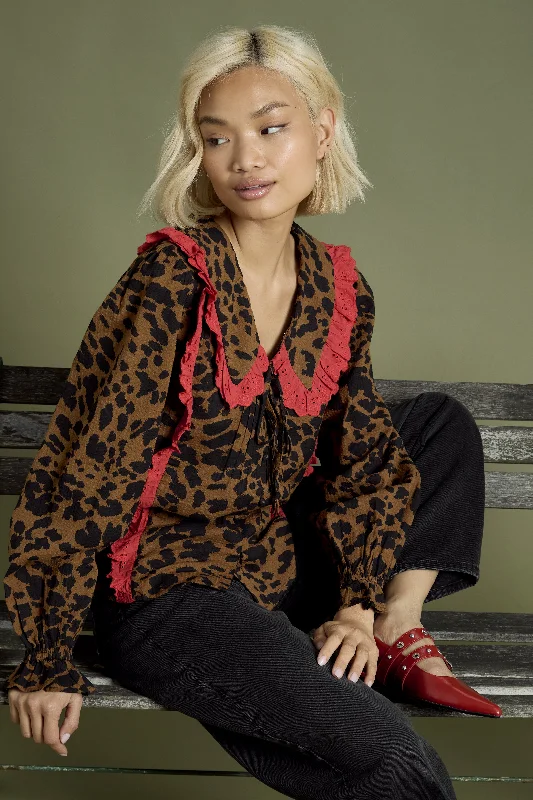 Unmissable Sale Blake Layered Collar Bow-Front Blouse in leopard