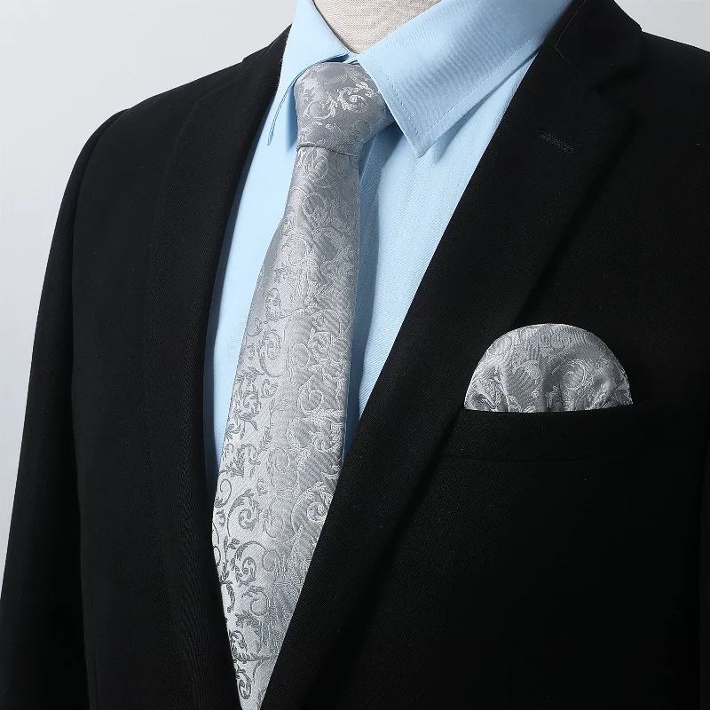 Markdown Madness Men's Shirt with Tie Handkerchief Set - 04-BABY BLUE/WHITE